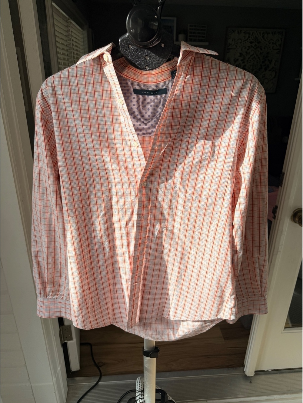 Perry Ellis Men's Medium Orange Check Button-Up Shirt